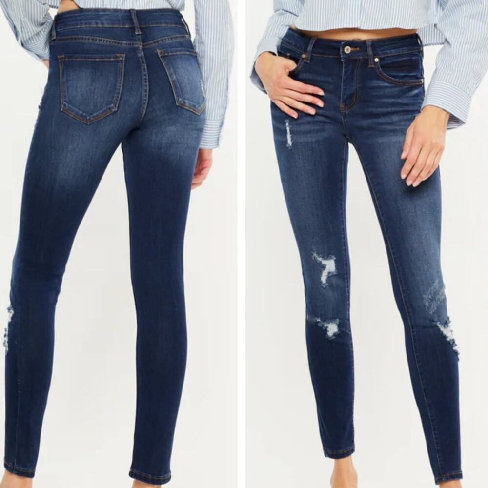 Kancan Saskia Super Skinny Jeans 26 Distressed Med Wash Mid Rise Ankle Denim